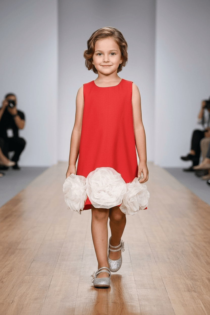 Girls red casual frock m250075