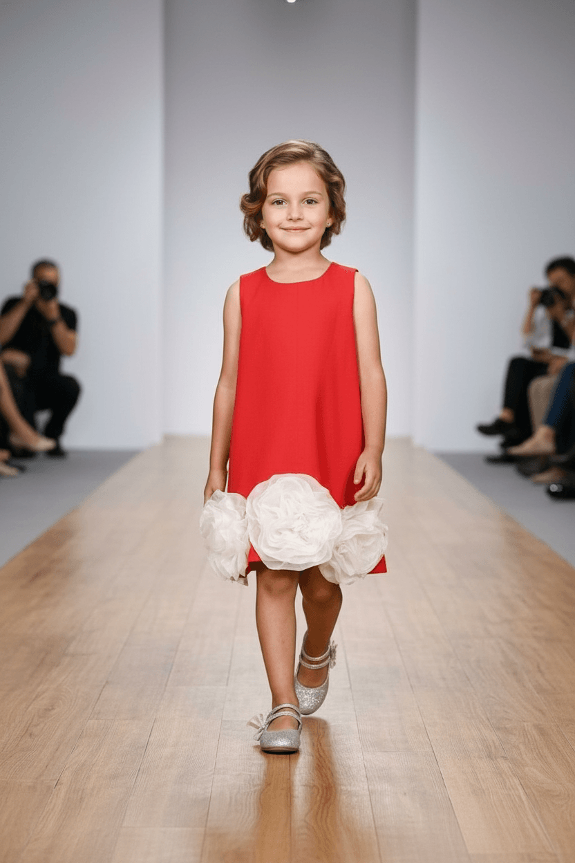 Girls red casual frock m250075