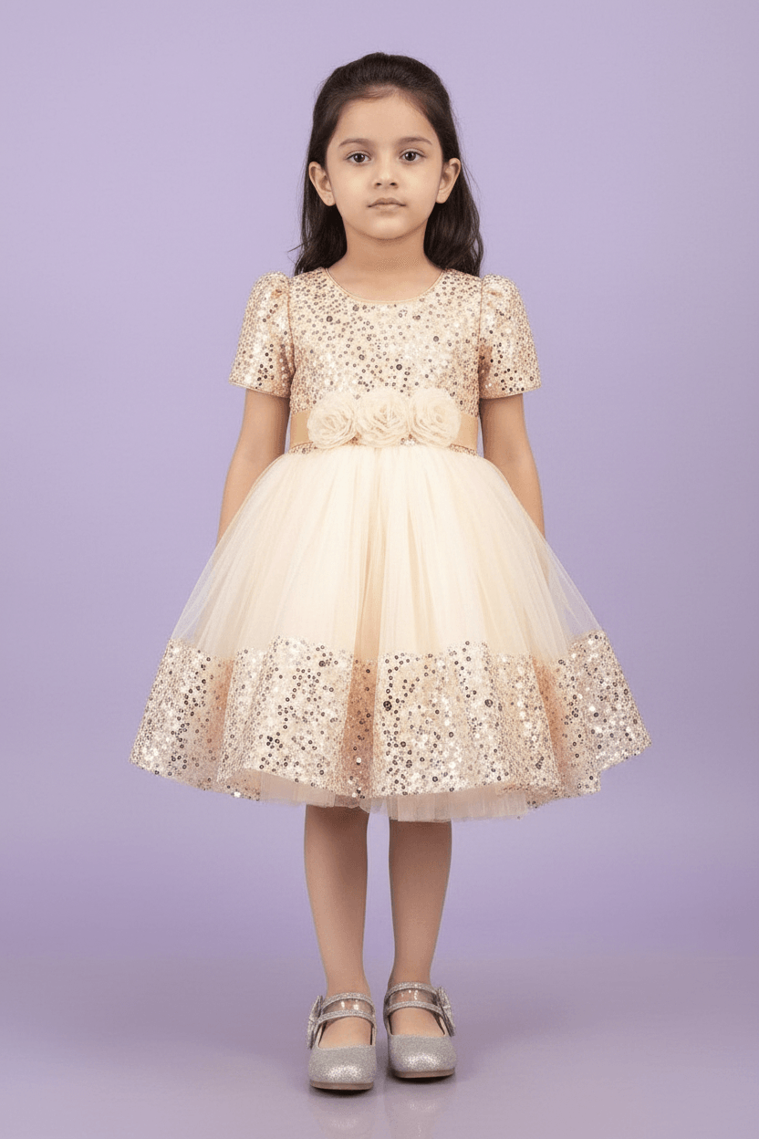 Girls Beige  Party frock M240028