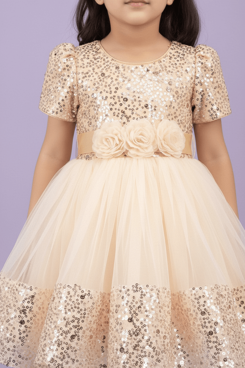 Girls Beige  Party frock M240028