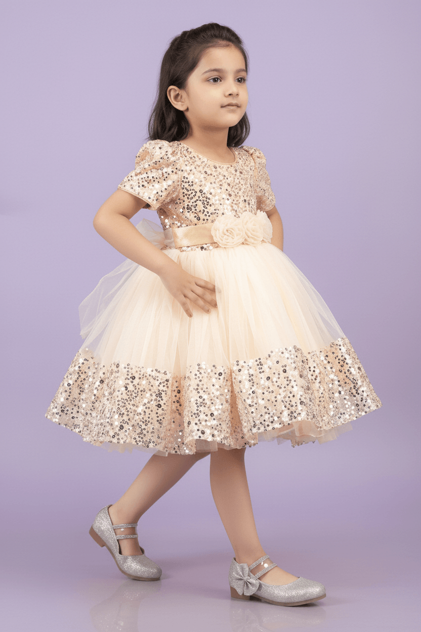 Girls Beige  Party frock M240028