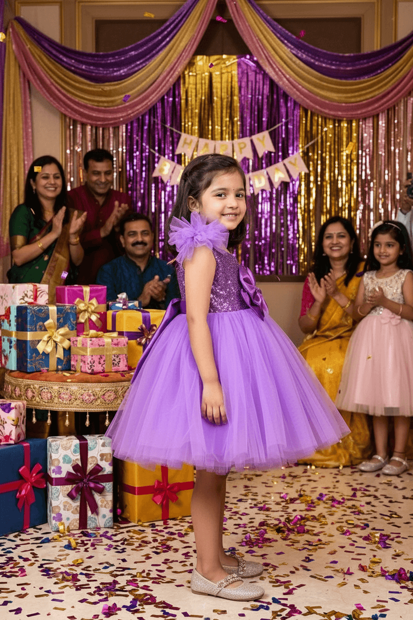 Girls Purple one shoulder Party Dress
