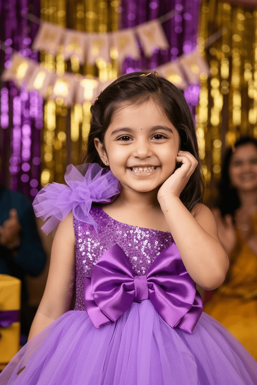 Girls Purple one shoulder Party Dress