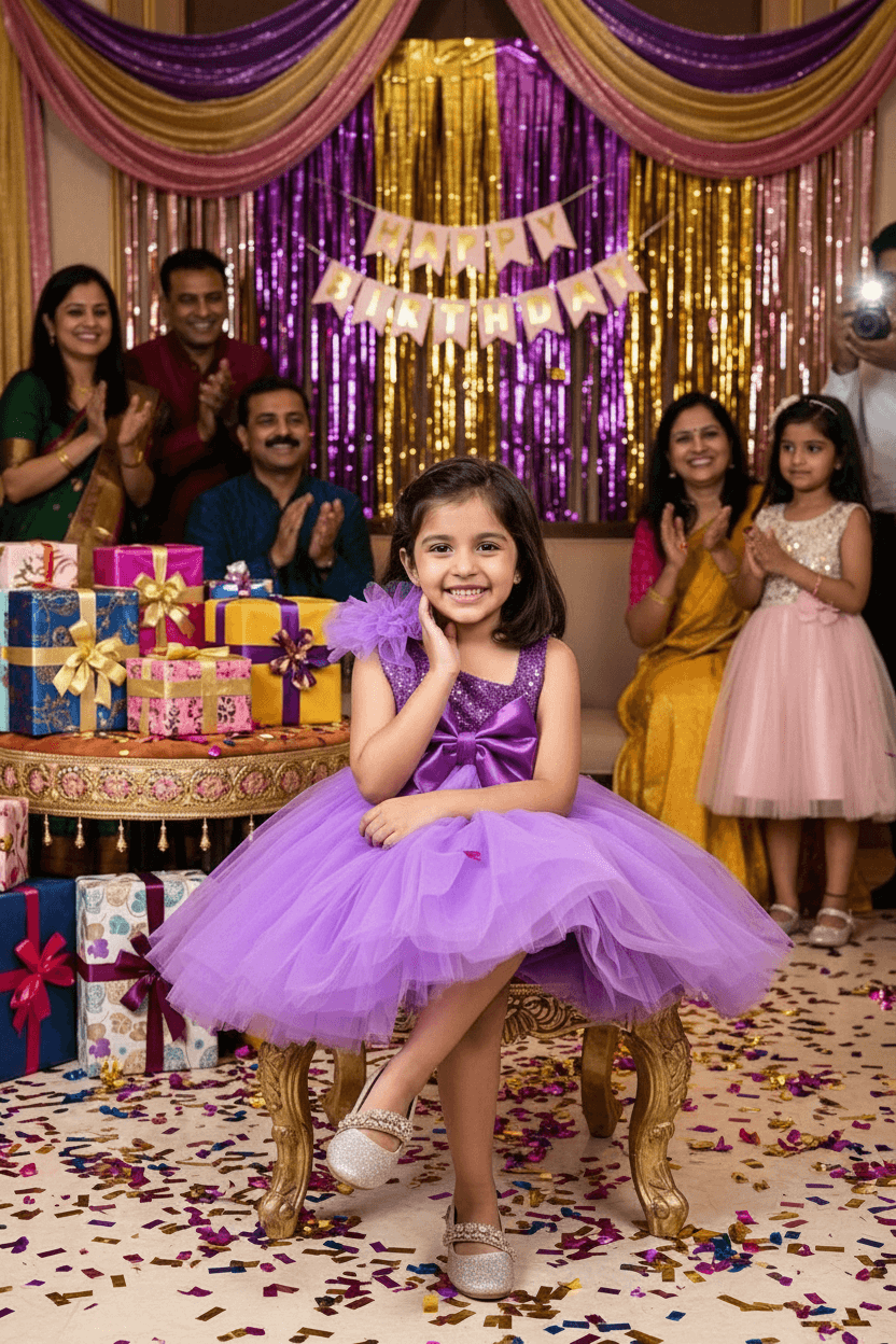 Girls Purple one shoulder Party Dress