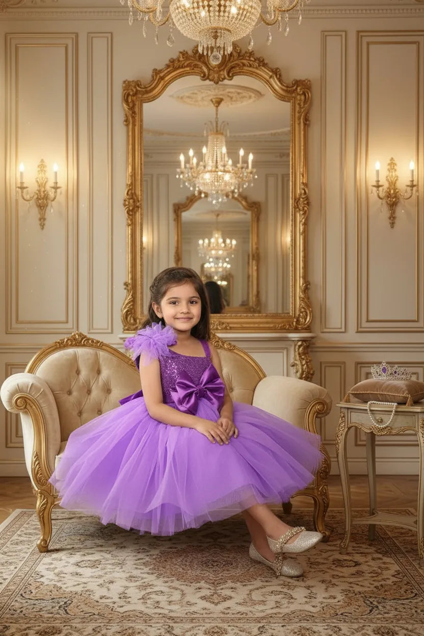 Girls Purple one shoulder Party Dress