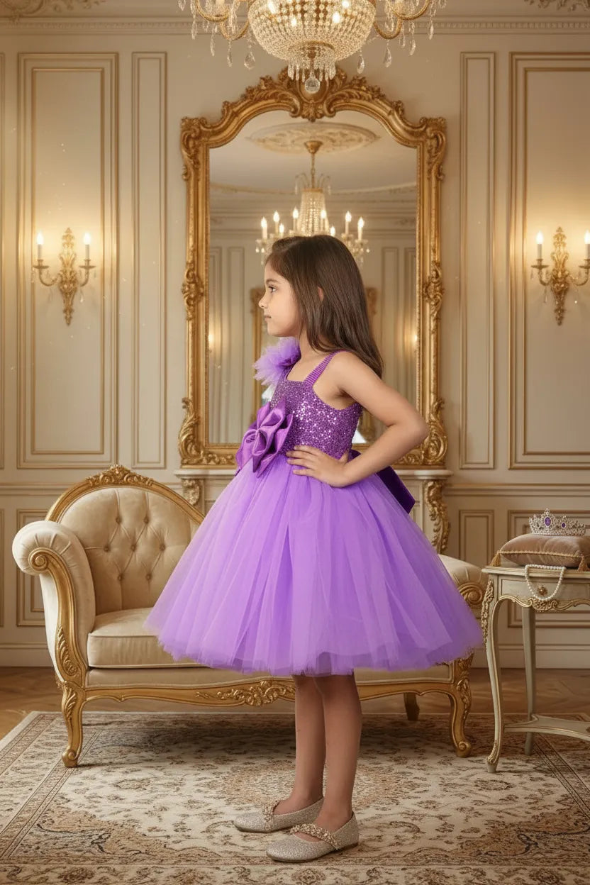 Girls Purple one shoulder Party Dress