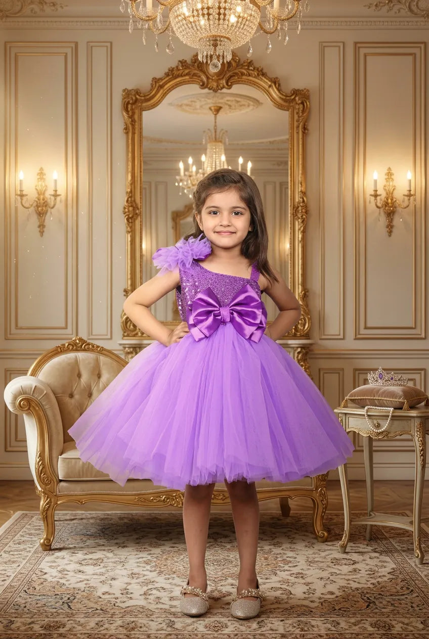 Girls Purple one shoulder Party Dress