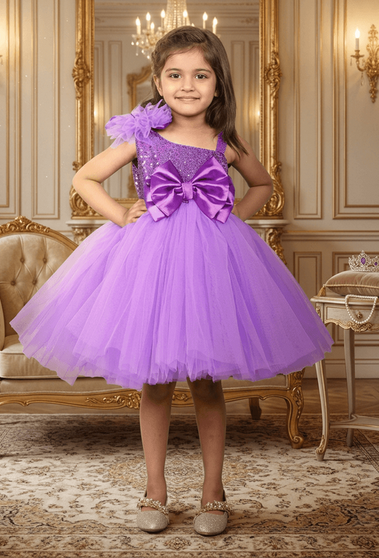 Girls Purple one shoulder Party Dress