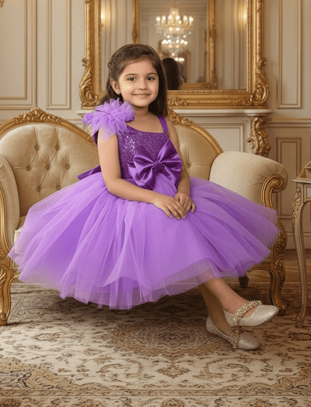 Girls Purple one shoulder Party Dress