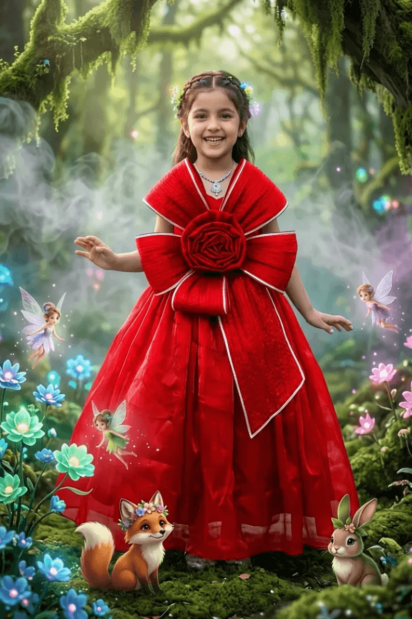 Girls Red Gown length premium dress m260001