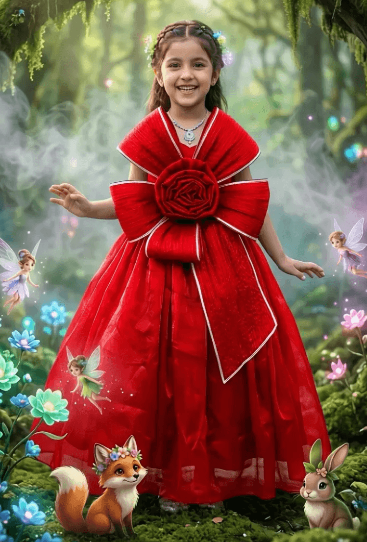 Girls Red Gown length premium dress m260001