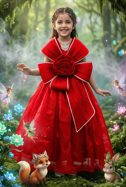 Girls Red Gown length premium dress m260001