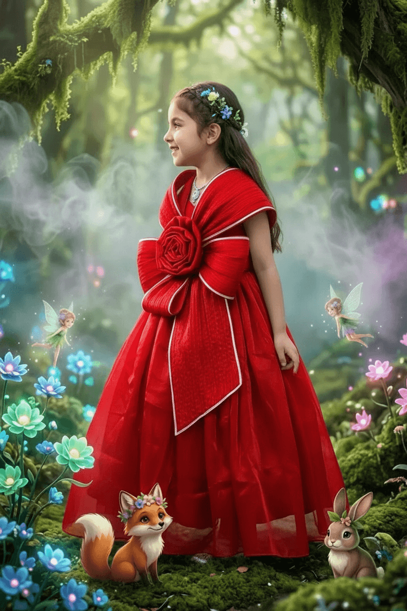 Girls Red Gown length premium dress m260001