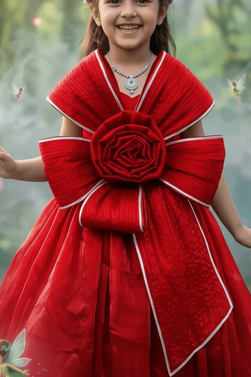 Girls Red Gown length premium dress m260001