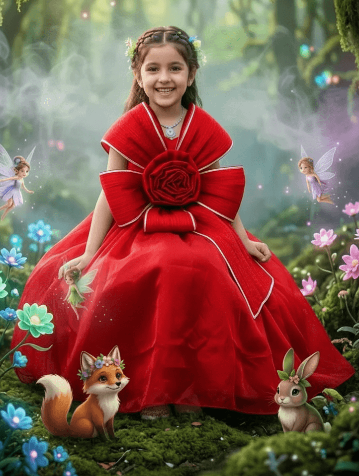 Girls Red Gown length premium dress m260001