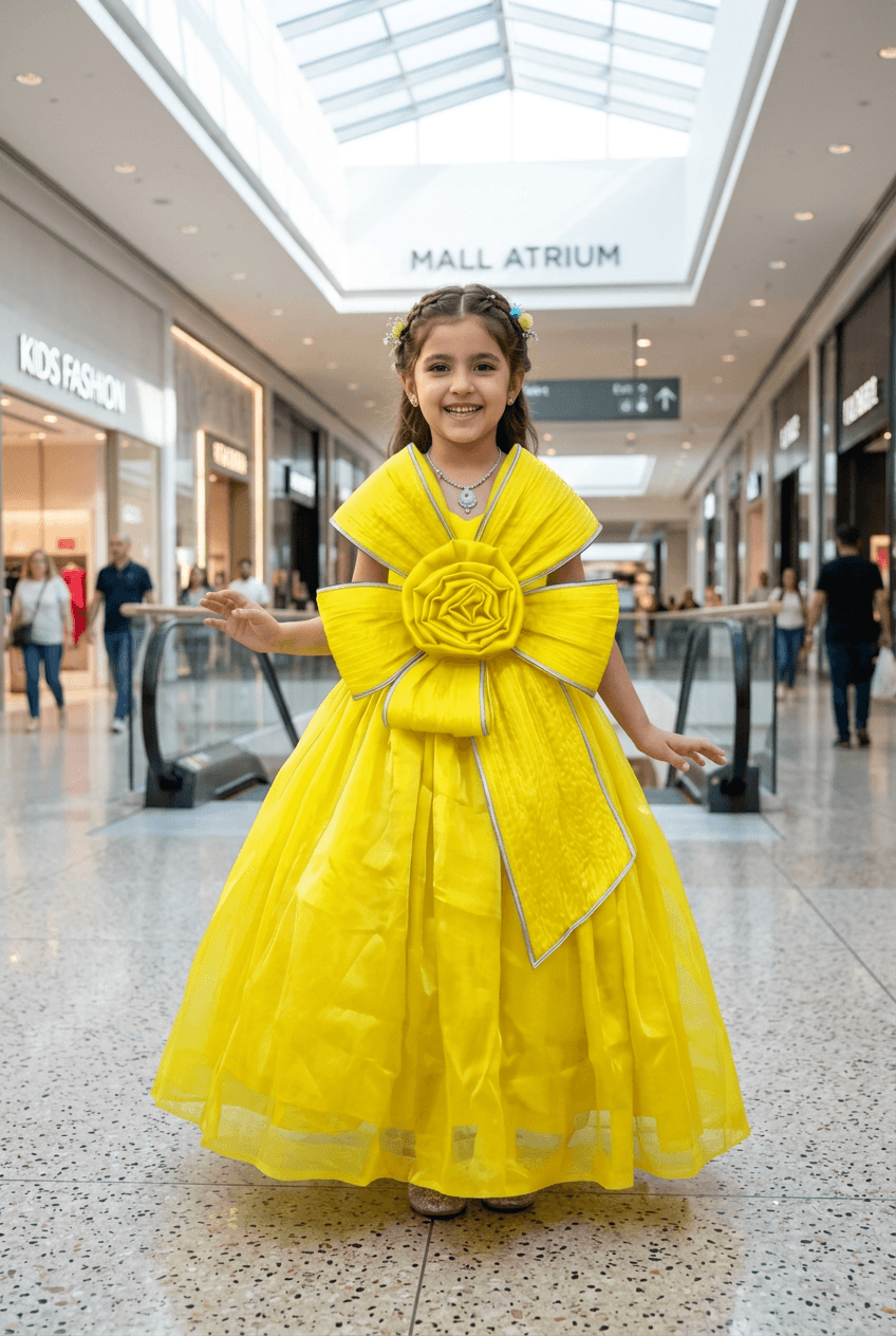 Girls yellow color Gown length premium dress m260003