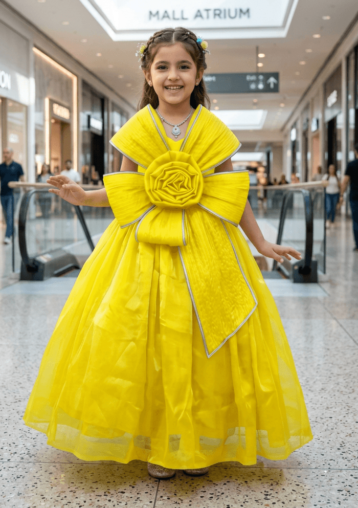 Girls yellow color Gown length premium dress m260003