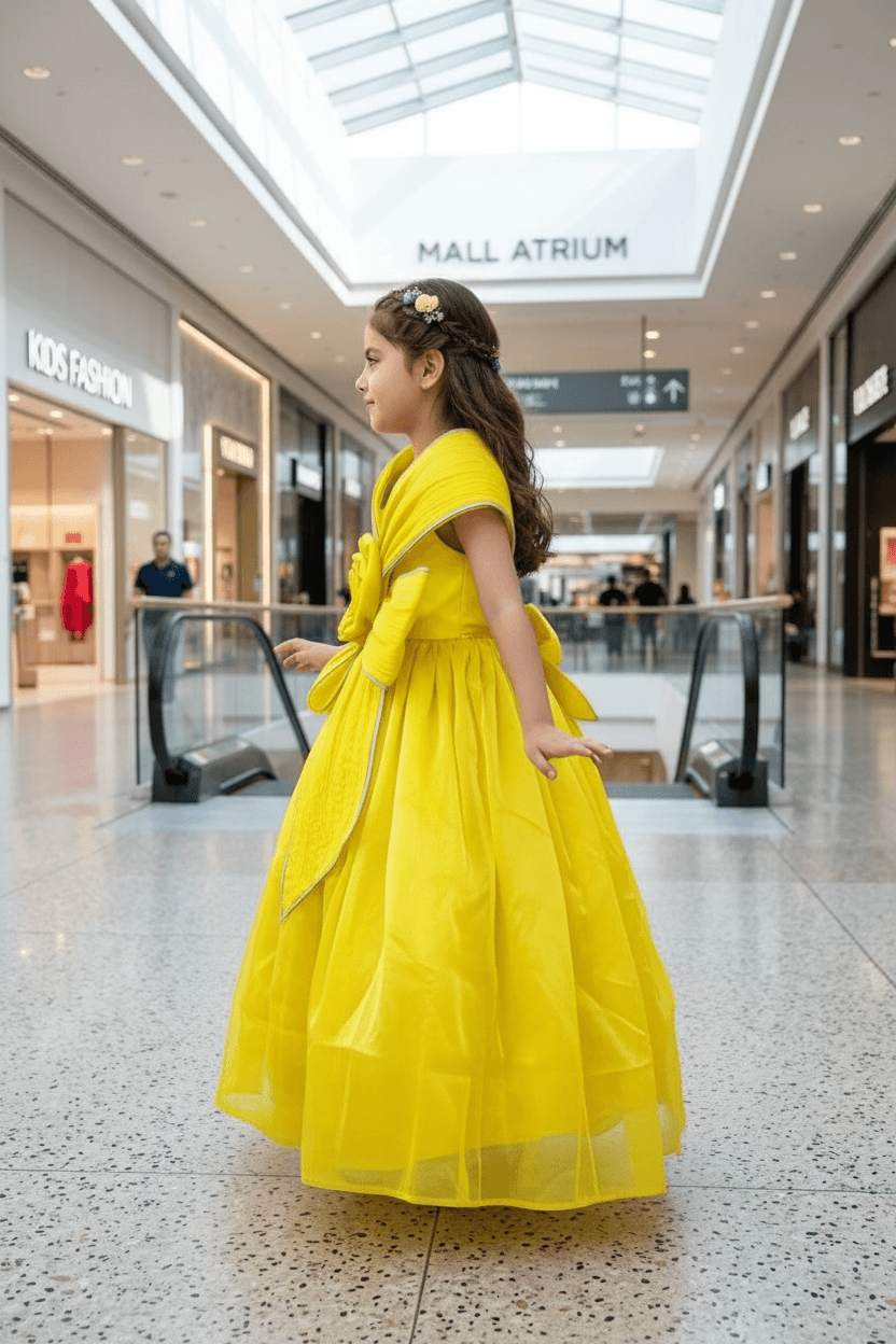 Girls yellow color Gown length premium dress m260003