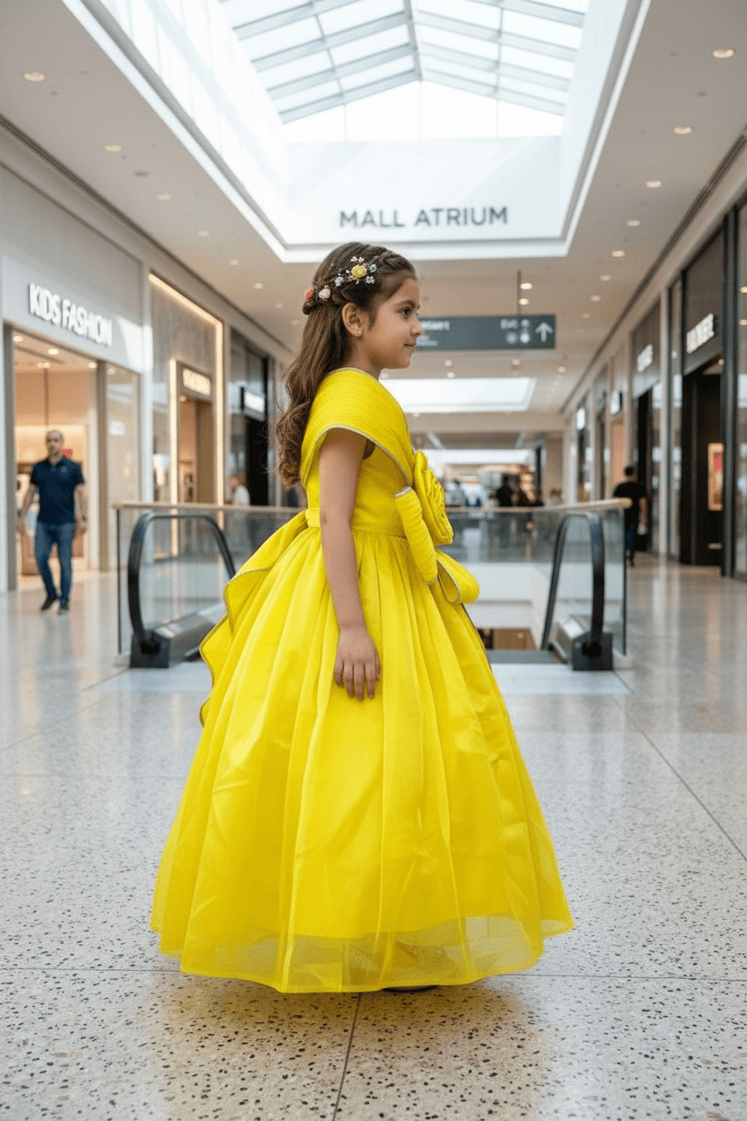 Girls yellow color Gown length premium dress m260003