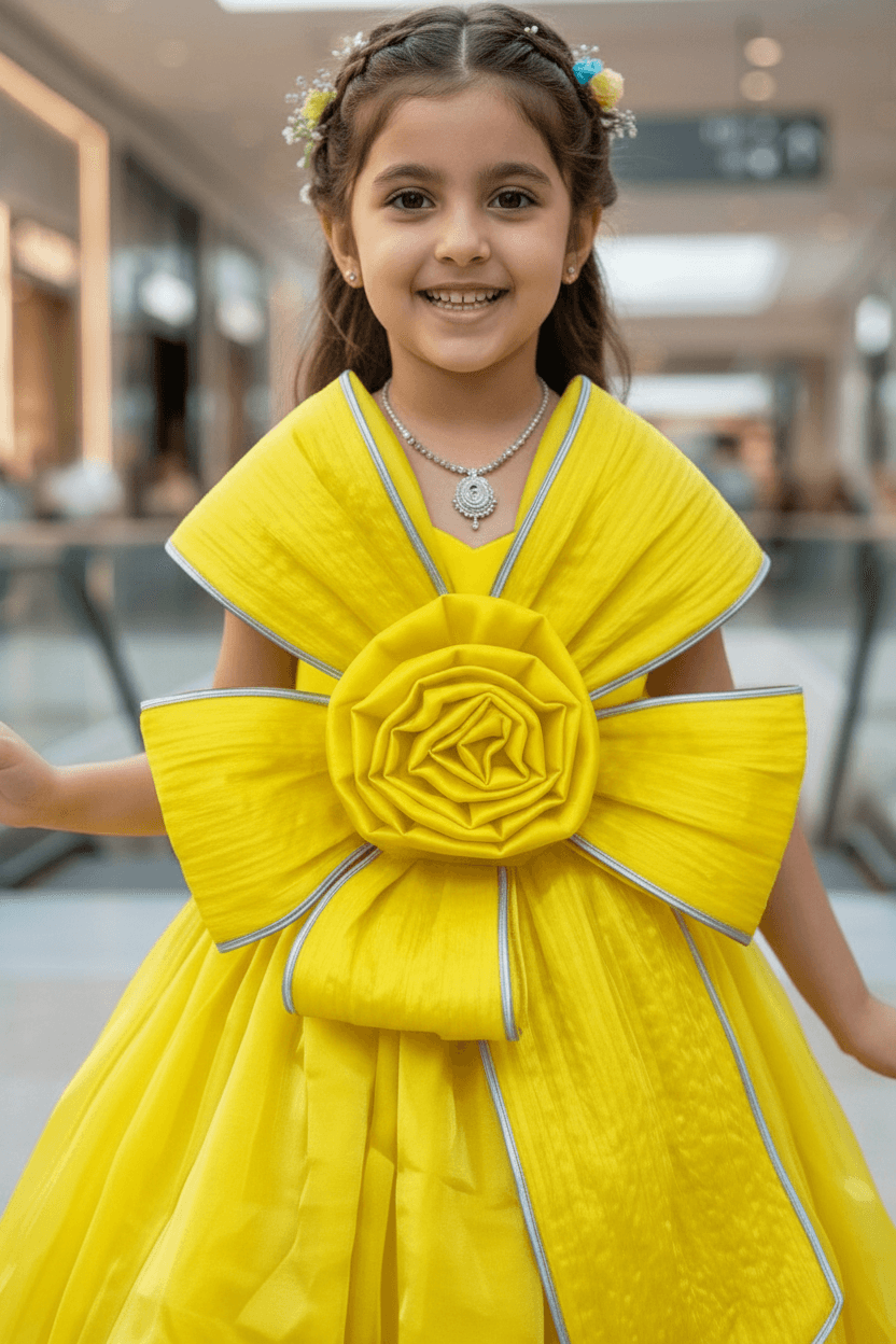 Girls yellow color Gown length premium dress m260003