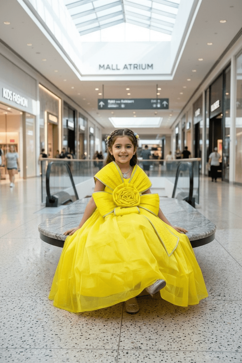 Girls yellow color Gown length premium dress m260003