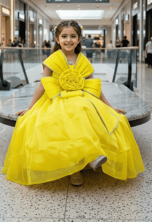 Girls yellow color Gown length premium dress m260003