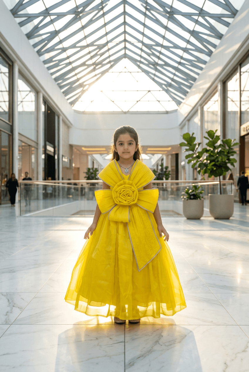 Girls yellow color Gown length premium dress m260003