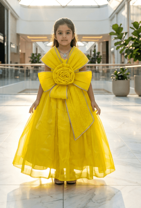 Girls yellow color Gown length premium dress m260003