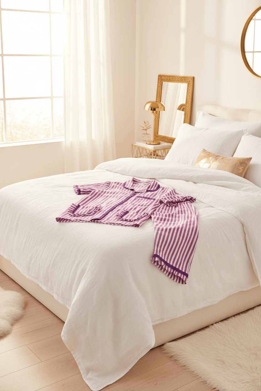 Girls Purple stripes night suit set
