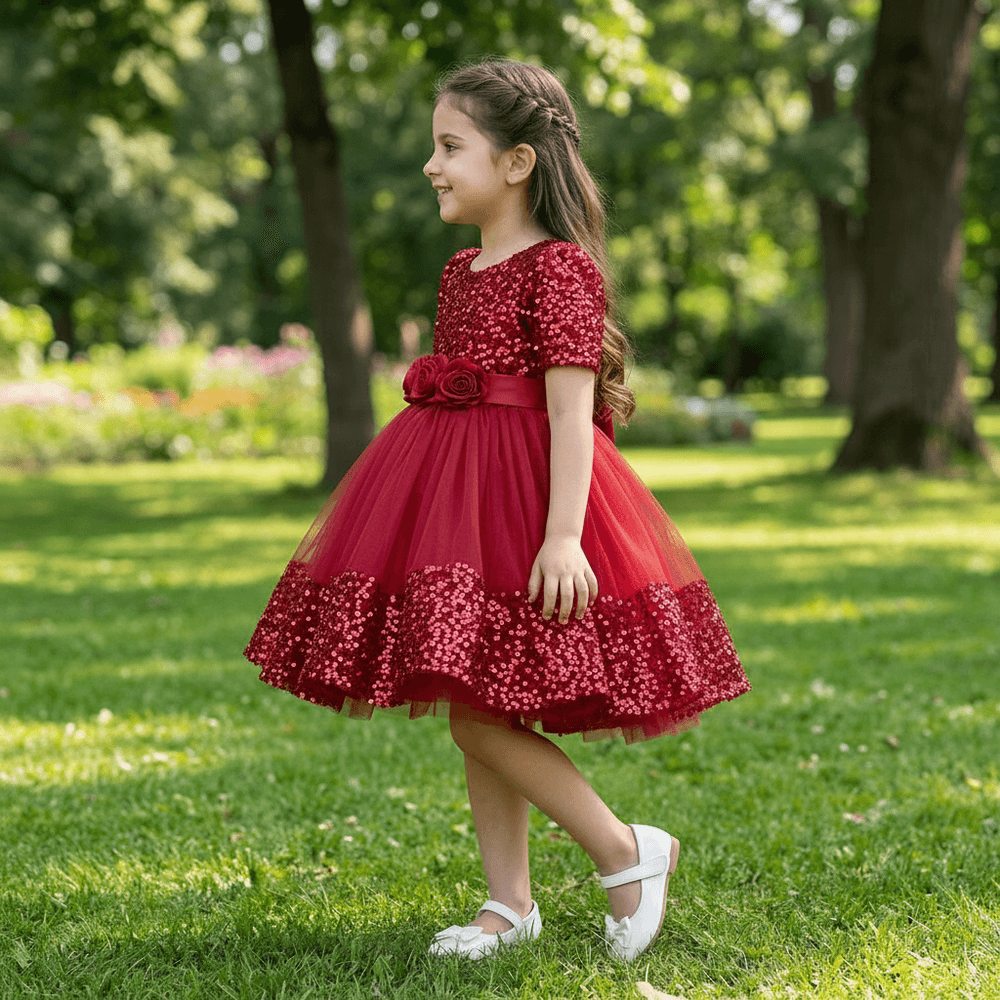 SALE Girls maroon knee length Party frock M240006