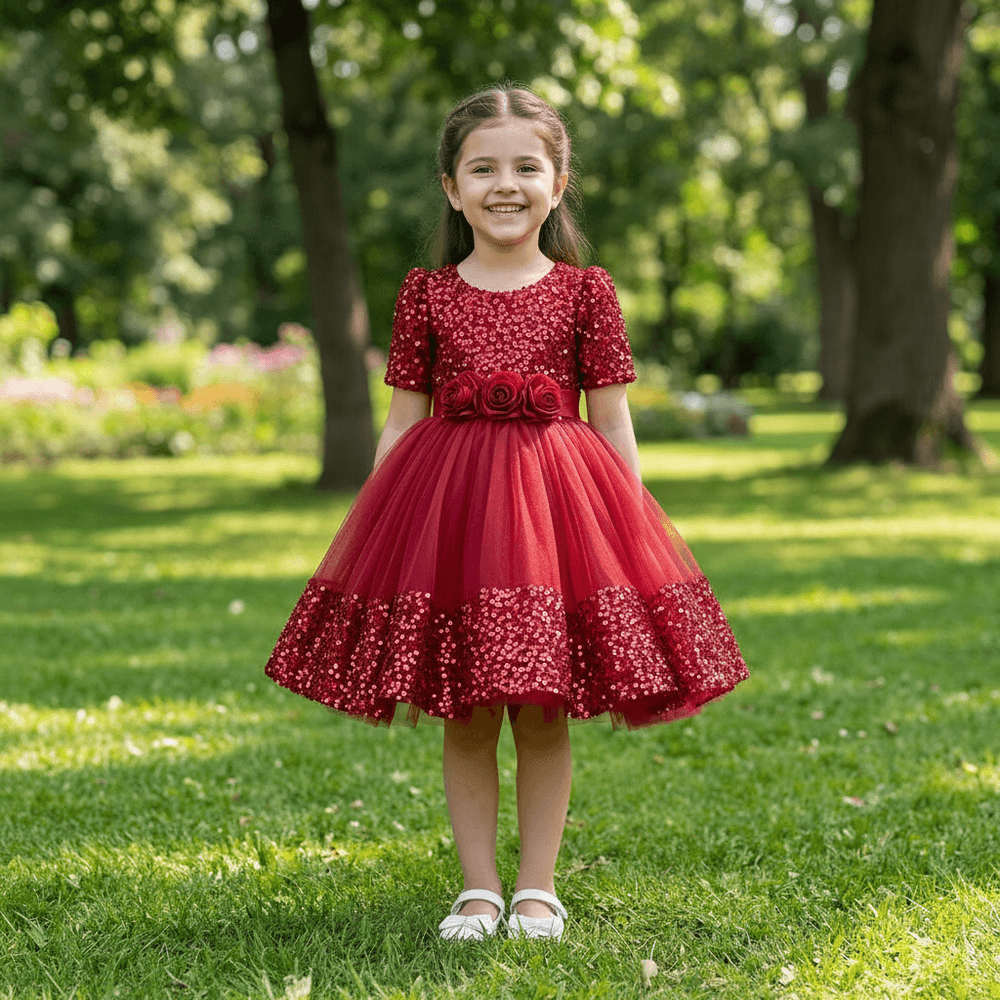 SALE Girls maroon knee length Party frock M240006