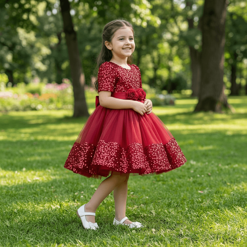 SALE Girls maroon knee length Party frock M240006
