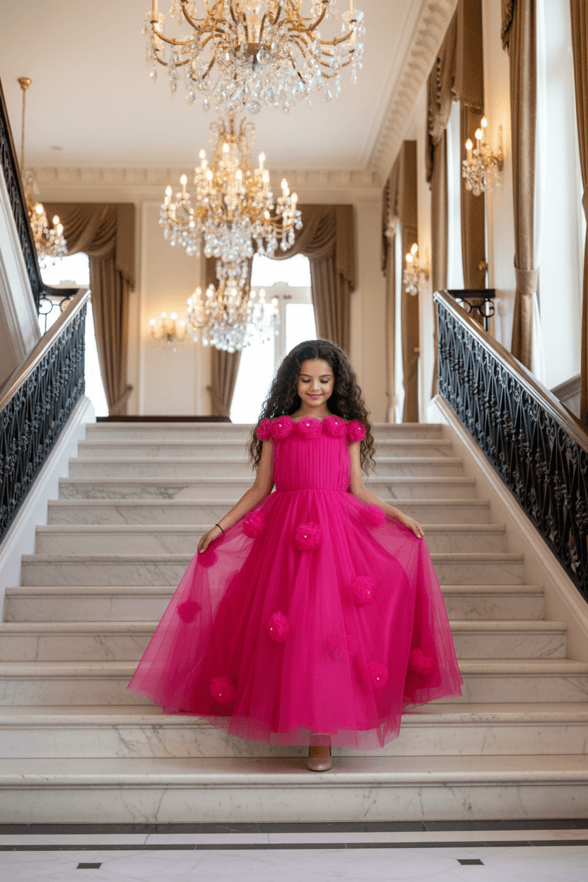 Girls Magenta Gown length Party dress M231201
