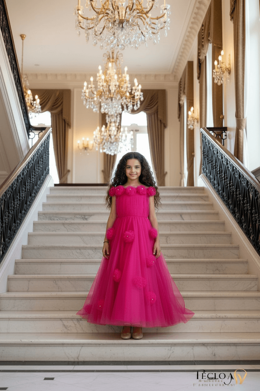 Girls Magenta Gown length Party dress M231201