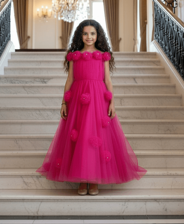 Girls Magenta Gown length Party dress M231201