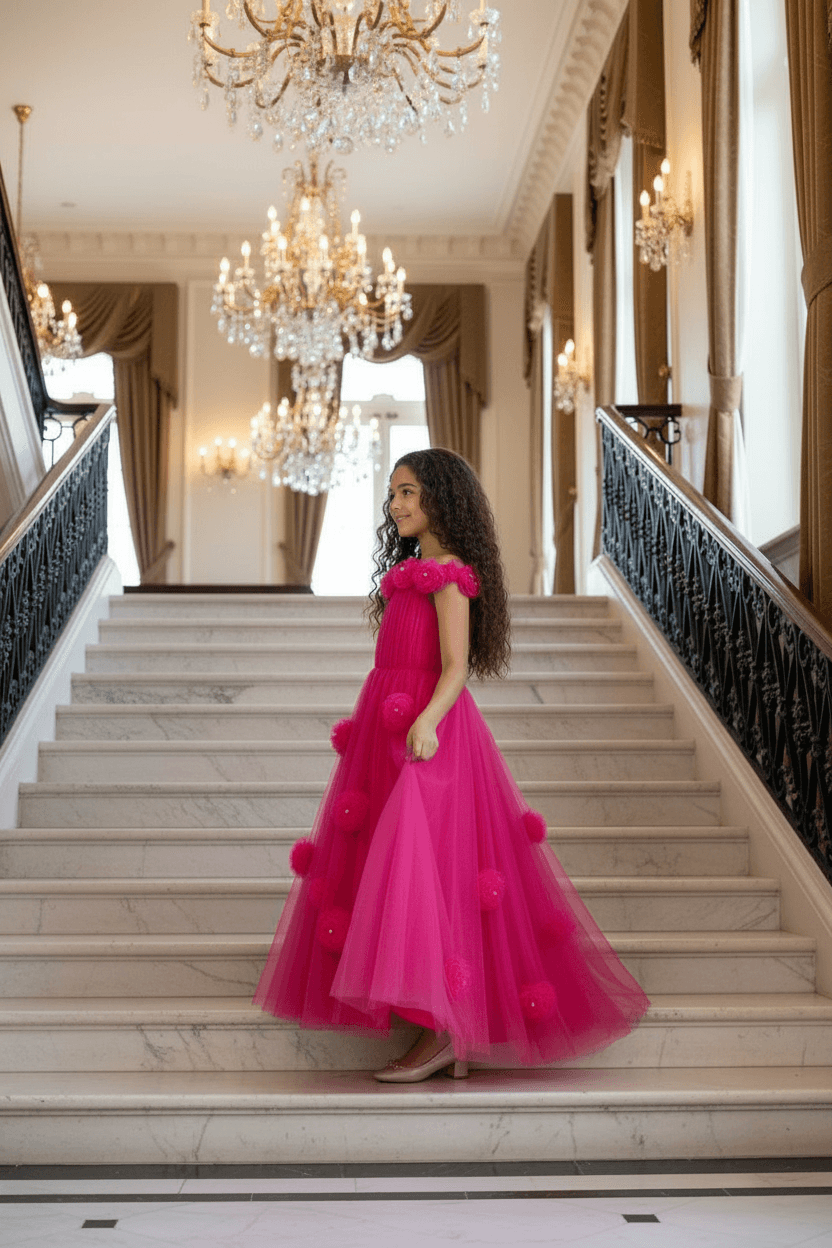 Girls Magenta Gown length Party dress M231201