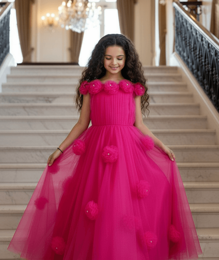Girls Magenta Gown length Party dress M231201