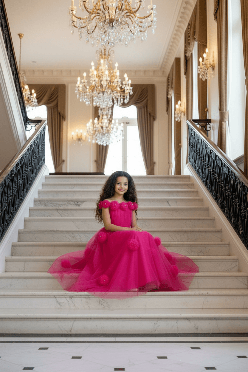 Girls Magenta Gown length Party dress M231201