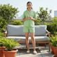 Girls Green stripes night suit set with shorts