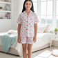 Girls Pink printed night suit set with shorts