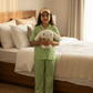 Girls Green stripes night suit set