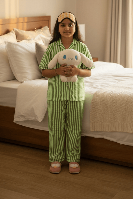 Girls Green stripes night suit set