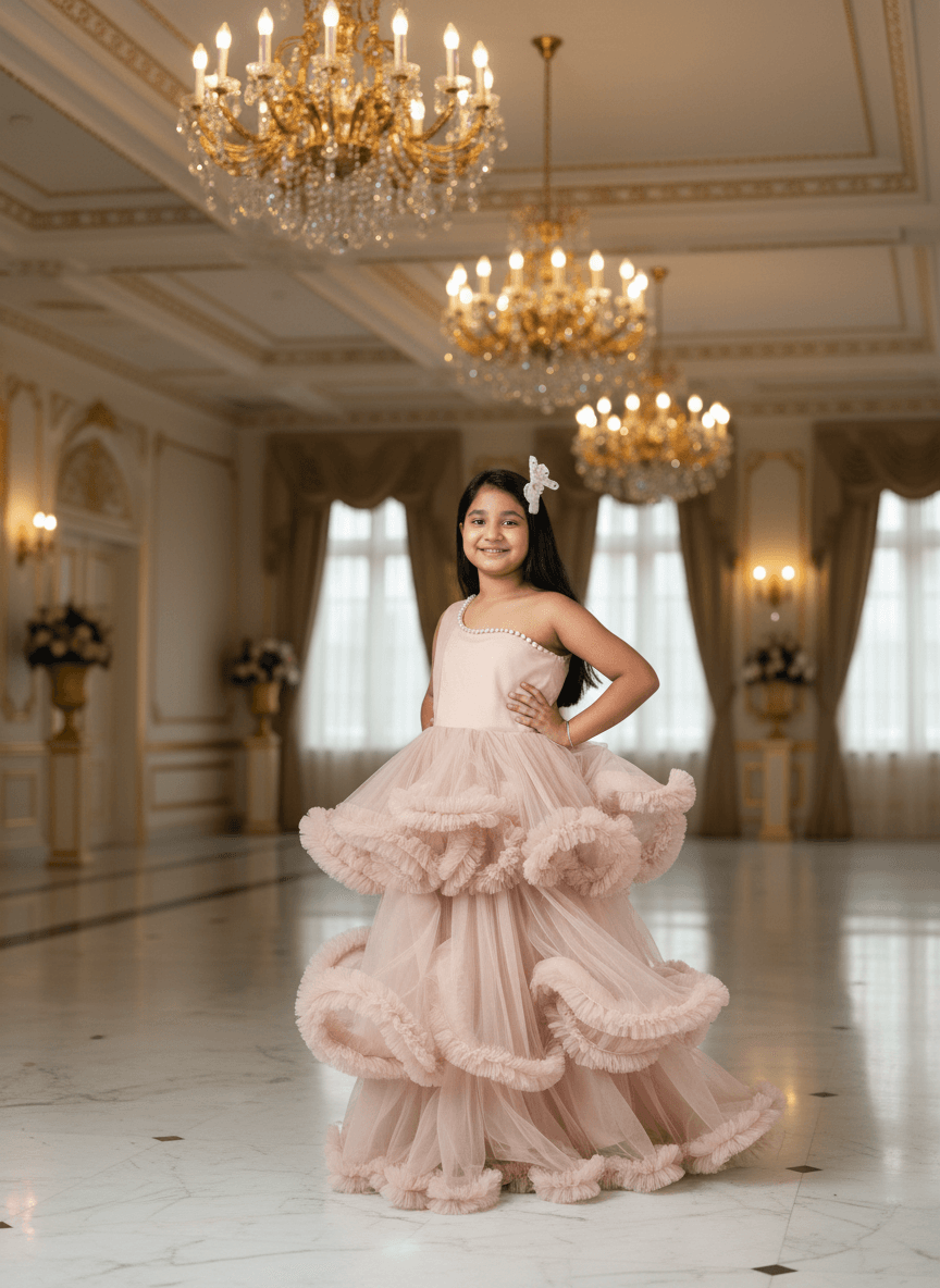 Girls Champagne Gown length Party dress M232201