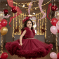 Girls Wine knee length Party frock M240020