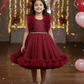 Girls Wine knee length Party frock M240020