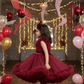 Girls Wine knee length Party frock M240020