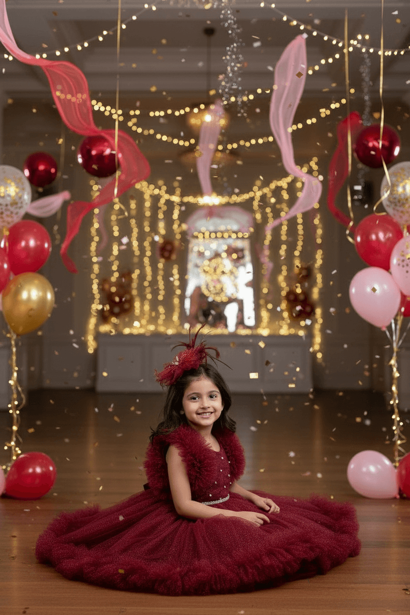 Girls Wine knee length Party frock M240020