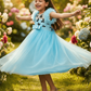 Girls blue knee length Party frock m234901