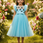 Girls blue knee length Party frock m234901
