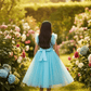 Girls blue knee length Party frock m234901
